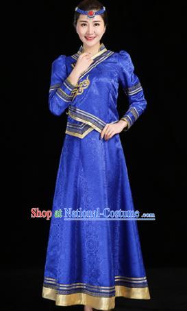 China Mongol Minority Fashion Mongolian Performance Clothing Moggol Nationality Female Informal Costume Ethnic Folk Dance Royalblue Dress