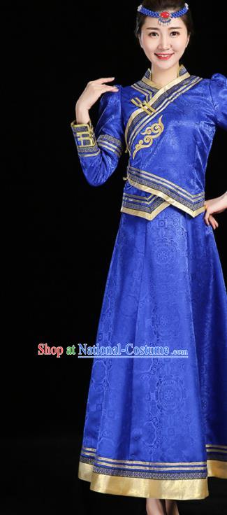 China Mongol Minority Fashion Mongolian Performance Clothing Moggol Nationality Female Informal Costume Ethnic Folk Dance Royalblue Dress