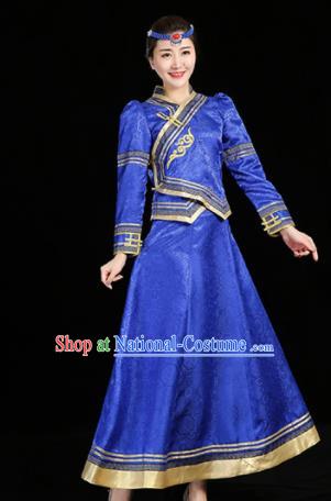 China Mongol Minority Fashion Mongolian Performance Clothing Moggol Nationality Female Informal Costume Ethnic Folk Dance Royalblue Dress