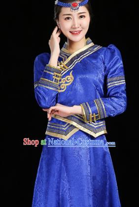 China Mongol Minority Fashion Mongolian Performance Clothing Moggol Nationality Female Informal Costume Ethnic Folk Dance Royalblue Dress