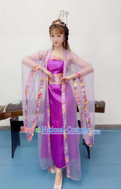 Chinese Ancient Fairy Dance Purple Outfits Stage Performance Garment Costumes Tang Dynasty Imperial Consort Hanfu Dress Classical Dance Clothing