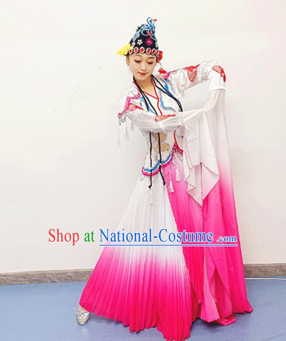 Chinese Opera Dance Costume Classical Dance Clothing Water Sleeve Dance Pink Dress Stage Performance Garments and Headpieces