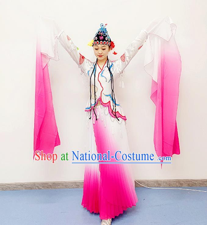 Chinese Opera Dance Costume Classical Dance Clothing Water Sleeve Dance Pink Dress Stage Performance Garments and Headpieces