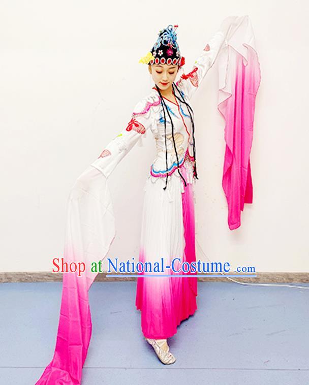 Chinese Opera Dance Costume Classical Dance Clothing Water Sleeve Dance Pink Dress Stage Performance Garments and Headpieces