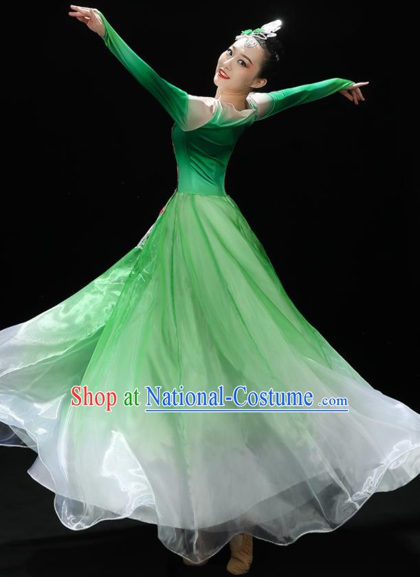 Professional China Modern Dance Clothing Spring Festival Gala Opening Dance Green Dress Stage Performance Costume Women Chorus Garments