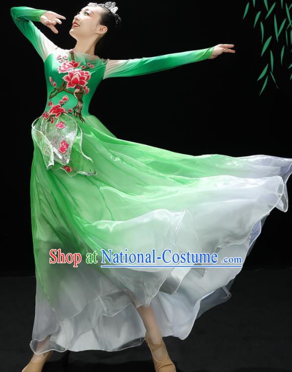 Professional China Modern Dance Clothing Spring Festival Gala Opening Dance Green Dress Stage Performance Costume Women Chorus Garments