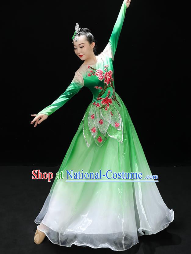 Professional China Modern Dance Clothing Spring Festival Gala Opening Dance Green Dress Stage Performance Costume Women Chorus Garments