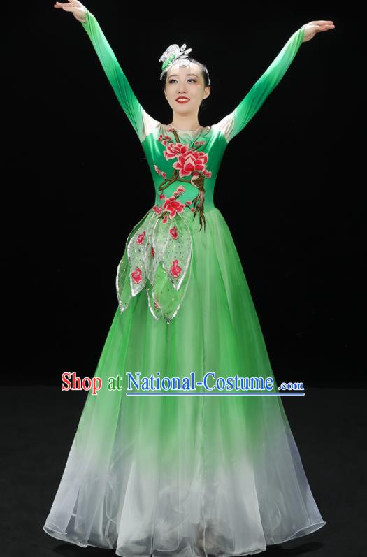 Professional China Modern Dance Clothing Spring Festival Gala Opening Dance Green Dress Stage Performance Costume Women Chorus Garments