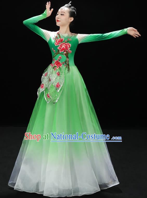 Professional China Modern Dance Clothing Spring Festival Gala Opening Dance Green Dress Stage Performance Costume Women Chorus Garments