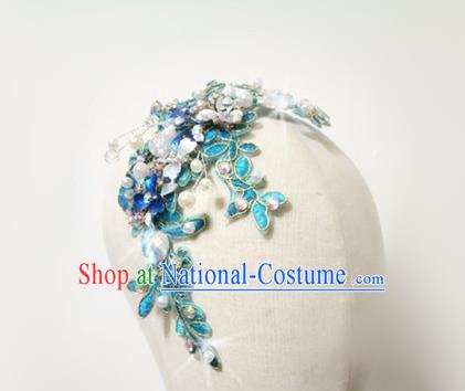 China Yangko Dance Hair Accessories Fan Dance Headpiece Women Yangge Hairpin Folk Dance Blue Flowers Hair Comb