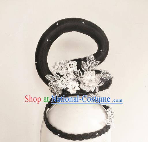 Chinese Traditional Palace Fan Dance Wigs Chignon Classical Dance Hair Accessories Woman Solo Dance Headdress Umbrella Dance Hairpieces