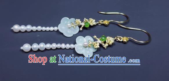 Handmade Chinese Song Dynasty Princess Eardrop Traditional Ear Accessories National Pearls Earrings Cheongsam Jade Plum Ear Jewelry