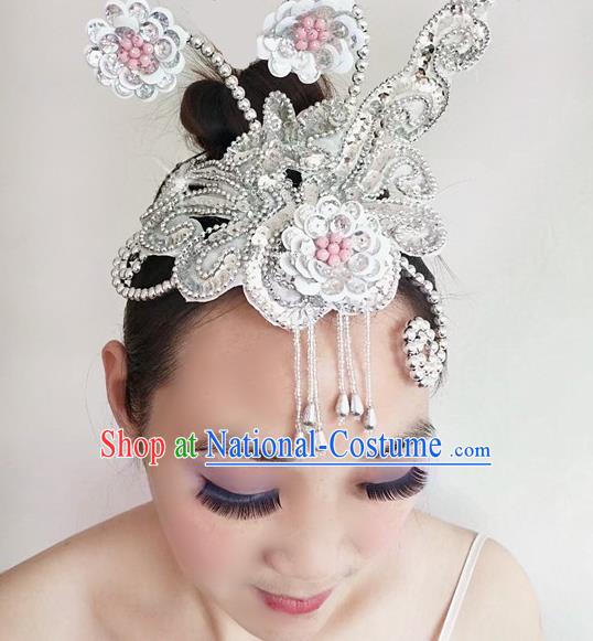 China Dai Nationality Dance Hair Accessories Folk Dance Hairpin Yunnan Ethnic Peacock Dance Argent Hair Crown