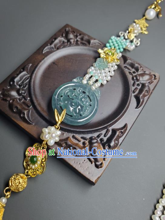 China Ancient Emperor Tassel Pendant Traditional Hanfu Waist Accessories Handmade Jade Carving Kylin Belt Jewelry