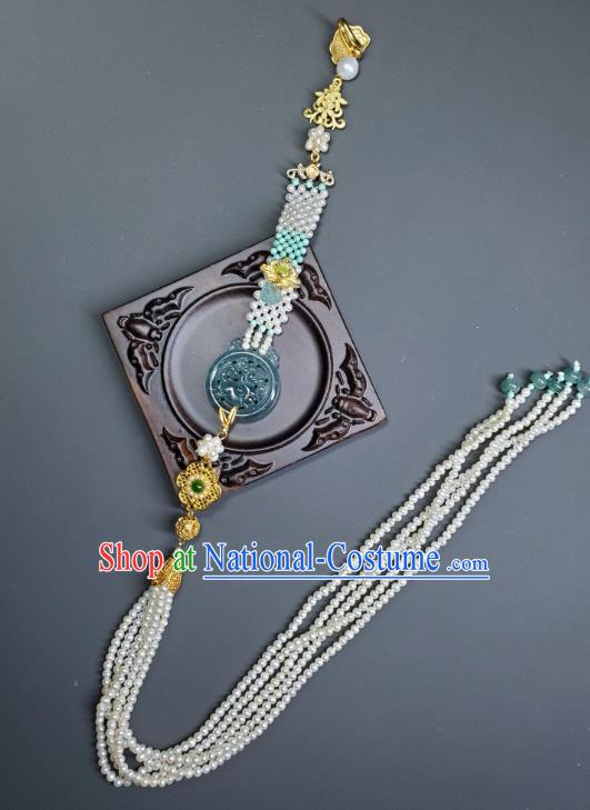 China Ancient Emperor Tassel Pendant Traditional Hanfu Waist Accessories Handmade Jade Carving Kylin Belt Jewelry