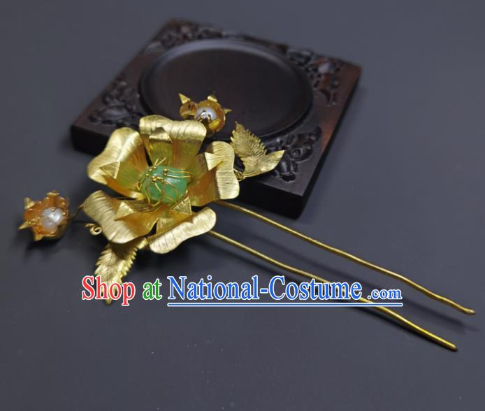 Chinese Ancient Imperial Consort Golden Peony Hairpin Traditional Qipao Dress Hair Accessories Handmade Qing Dynasty Court Woman Hair Stick