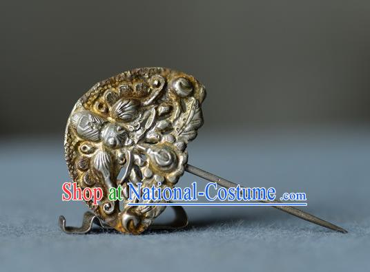 Chinese Ancient Court Woman Silver Carving Hairpin Traditional Qipao Hair Accessories Handmade Qing Dynasty Imperial Consort Hair Stick