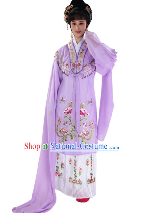 Chinese Ancient Nobility Lady Garment Costume Traditional Beijing Opera Hua Tan Clothing Shaoxing Opera Actress Lilac Water Sleeve Dress