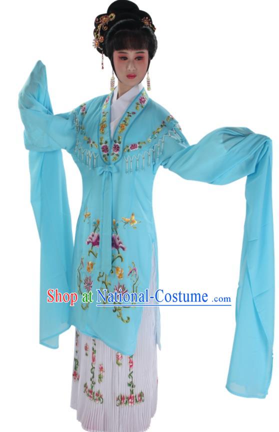 Chinese Shaoxing Opera Actress Light Blue Water Sleeve Dress Ancient Nobility Lady Garment Costume Traditional Beijing Opera Hua Tan Clothing