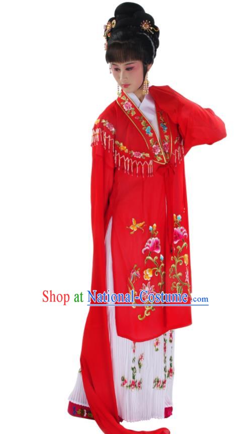 Chinese Traditional Beijing Opera Hua Tan Clothing Shaoxing Opera Actress Red Water Sleeve Dress Ancient Nobility Lady Garment Costume