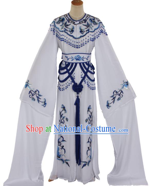 Chinese Traditional Shaoxing Opera Actress Clothing Beijing Opera Hua Tan White Dress Outfits Ancient Young Woman Garment Costumes