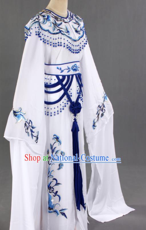 Chinese Traditional Shaoxing Opera Actress Clothing Beijing Opera Hua Tan White Dress Outfits Ancient Young Woman Garment Costumes