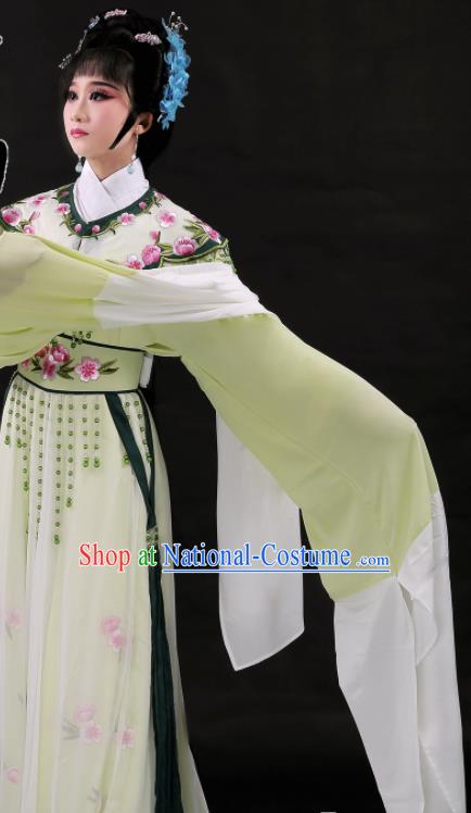 Chinese Beijing Opera Actress Light Green Dress Outfits Ancient Patrician Lady Garment Costumes Traditional Shaoxing Opera Lin Daiyu Clothing