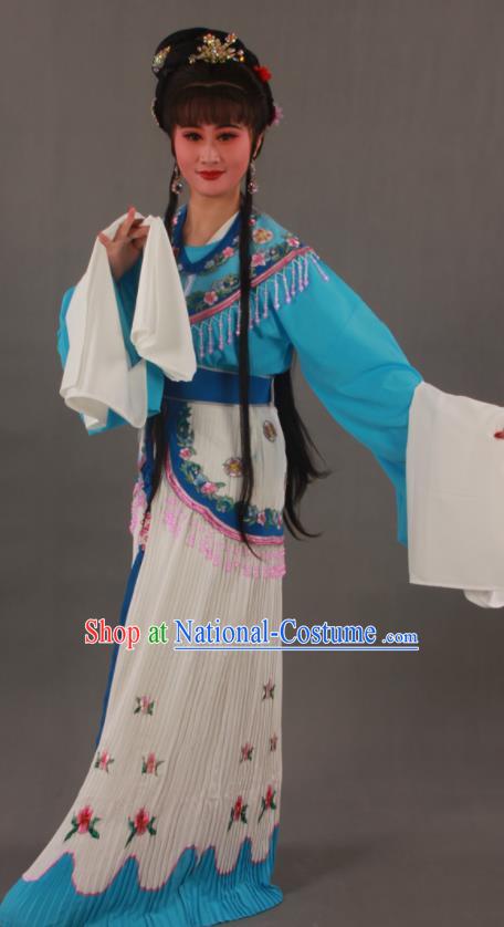 Chinese Ancient Court Woman Blue Dress Outfits Traditional Shaoxing Opera Nobility Lady Clothing Beijing Opera Diva Garment Costumes