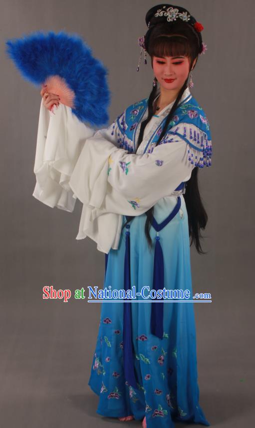 Chinese Beijing Opera Hua Tan Garment Costumes Ancient Princess Embroidered Butterfly Blue Dress Outfits Traditional Shaoxing Opera Goddess Clothing