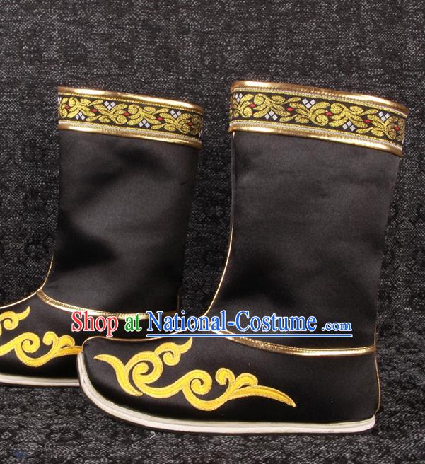 Chinese Ancient General Shoes Traditional Hanfu Black Boots Han Dynasty Swordsman Shoes