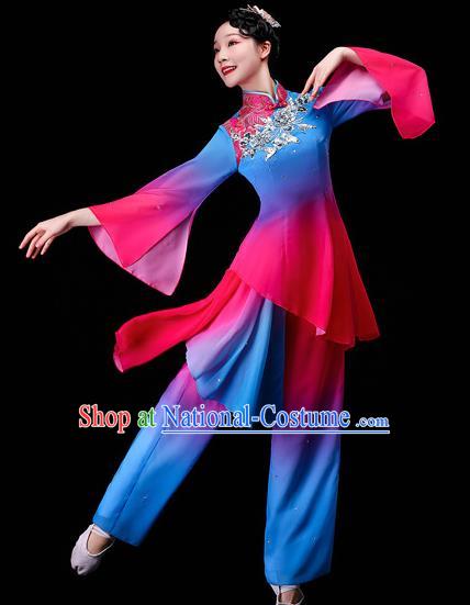 China Women Group Dance Garment Costumes Umbrella Dance Clothing Stage Performance Fashion Classical Dance Blue Dress