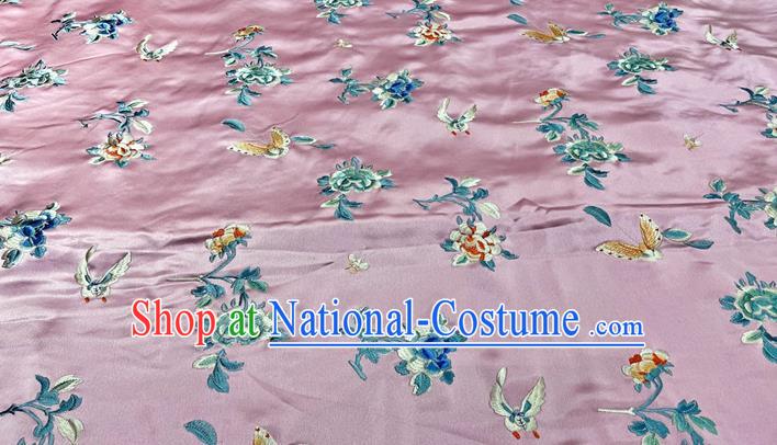 Chinese Qipao Dress Cloth Material Traditional Pink Satin Tang Suit Silk Drapery Classical Butterfly Flowers Pattern Fabric