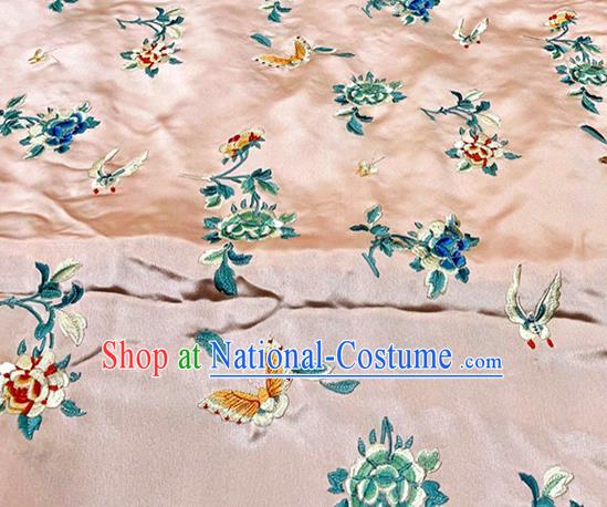 Chinese Tang Suit Drapery Classical Butterfly Flowers Pattern Silk Traditional Qipao Dress Cloth Material Light Pink Satin Fabric