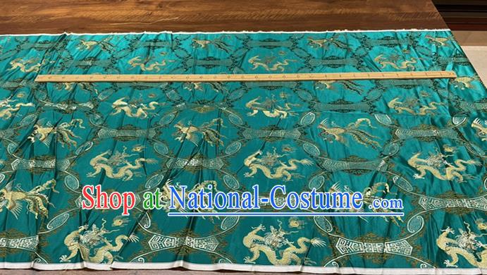 Chinese Wedding Dress Cloth Traditional Dragon Phoenix Pattern Silk Fabric Cheongsam Material Classical Deep Green Brocade Drapery