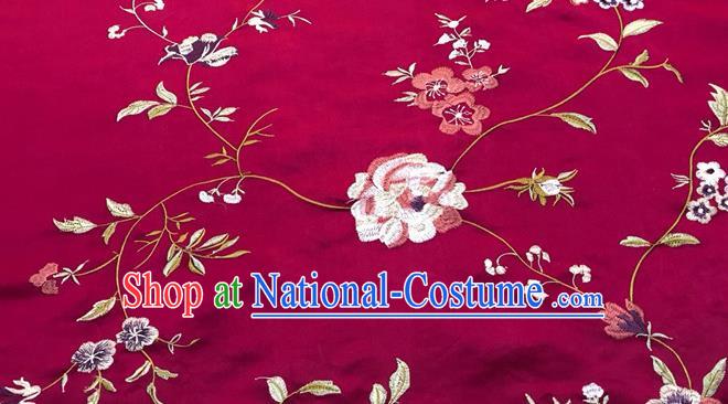 China Classical Qipao Dress Damask Cloth Tang Suit Silk Fabric Traditional Cheongsam Drapery Embroidered Wine Red Brocade Material