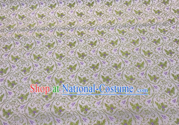 China Traditional Cheongsam Drapery Royal Grape Pattern White Brocade Material Classical Qipao Dress Damask Cloth Tang Suit Silk Fabric