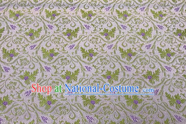 China Traditional Cheongsam Drapery Royal Grape Pattern White Brocade Material Classical Qipao Dress Damask Cloth Tang Suit Silk Fabric