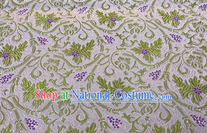 China Traditional Cheongsam Drapery Royal Grape Pattern White Brocade Material Classical Qipao Dress Damask Cloth Tang Suit Silk Fabric