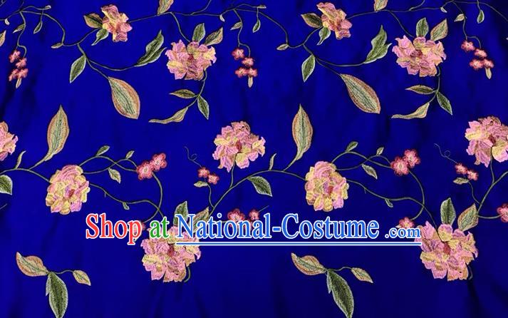 China Tang Suit Silk Fabric Traditional Cheongsam Embroidered Drapery Royal Peony Pattern Royalblue Brocade Material Classical Qipao Dress Damask Cloth