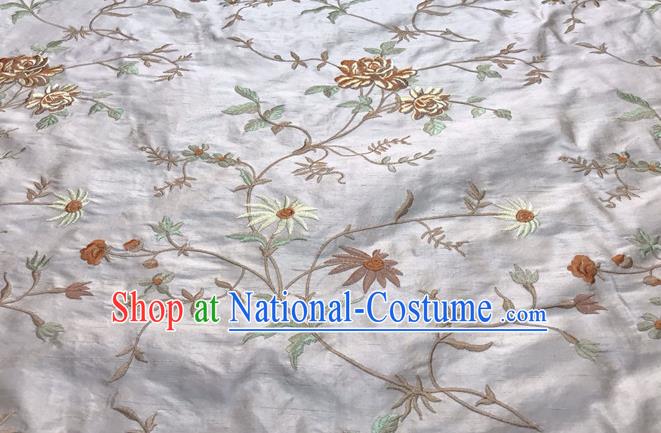 China Qipao Dress Damask Cloth Tang Suit Silk Fabric Traditional Cheongsam Embroidered Drapery Classical White Brocade Material