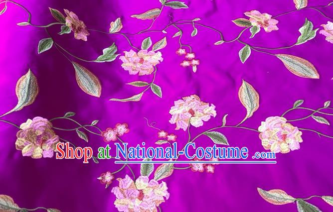 China Tang Suit Damask Cloth Traditional Embroidered Peony Silk Fabric Classical Purple Satin Material Court Brocade Drapery