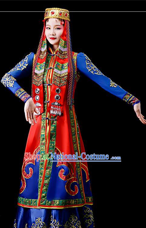 Chinese Ethnic Festival Performance Dress Outfits Mongol Nationality Wedding Bride Clothing Mongolian Minority Folk Dance Garment Costumes