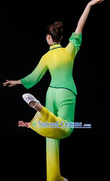 Chinese Traditional Fan Dance Garment Costumes Yangko Dance Clothing Country Women Square Performance Apparels Folk Dance Green Uniforms