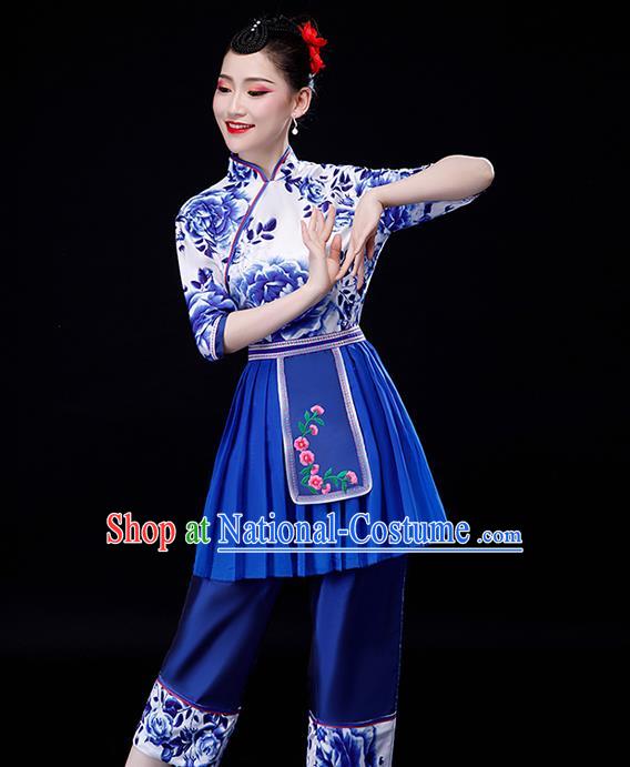 Chinese Yangko Performance Clothing Fan Dance Apparels Folk Dance Printing Uniforms Traditional Country Women Square Dance Garment Costumes