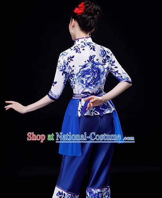 Chinese Yangko Performance Clothing Fan Dance Apparels Folk Dance Printing Uniforms Traditional Country Women Square Dance Garment Costumes