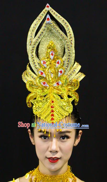 Chinese Flying Goddess Stage Performance Headpieces Classical Dance Hair Accessories Thousands Hands Guanyin Dance Golden Hair Crown