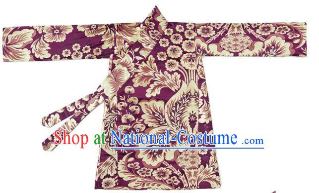 Chinese Traditional Performance Purple Brocade Tibetan Robe Xizang Ethnic Boys Costume Zang Nationality Kid Folk Dance Clothing