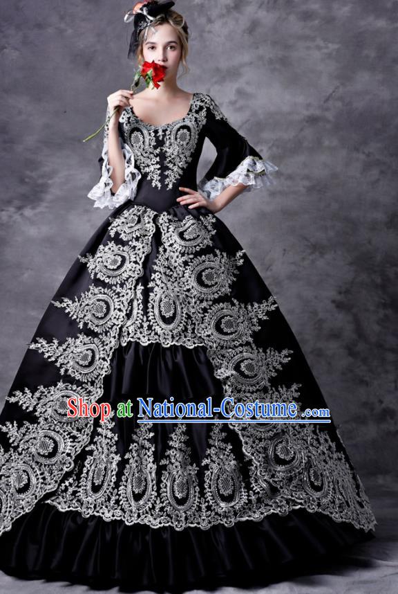 Top European Drama Clothing Western Court Black Full Dress Renaissance Style Garment Costume Baroque Princess Formal Attire