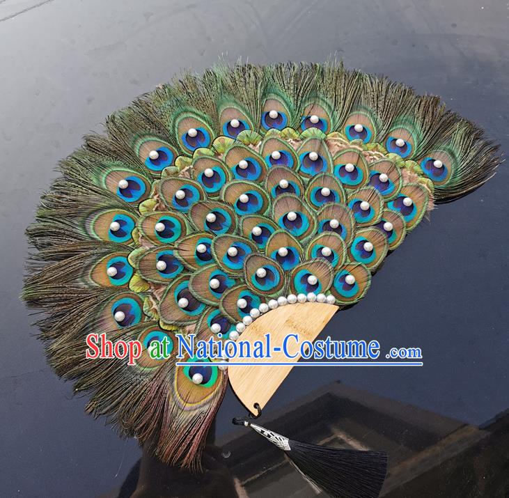 Chinese Handmade Fans Classical Dance Fan Stage Show Peacock Feather Fan Traditional Hanfu Palace Fan