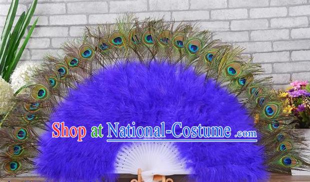 Top Samba Dance Peacock Feathers Fan Spanish Dance Folding Fan Stage Performance Fan Handmade Violet Villus Fan